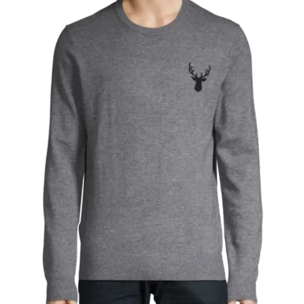 SAKS FIFTH AVENUE Cashmere/Merino Wool Crewneck Sweater Buck Detail Gray XL